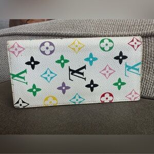 Louis Vuitton White Wallet w/ Multicolor Monogram. Project Piece!